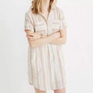 Madewell popover courier shirt dress in rainbow stripe. Size Medium